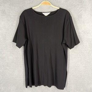 Misook Vintage Women's Large Black Knit Top Side Slits Minimalist Casual Comfort